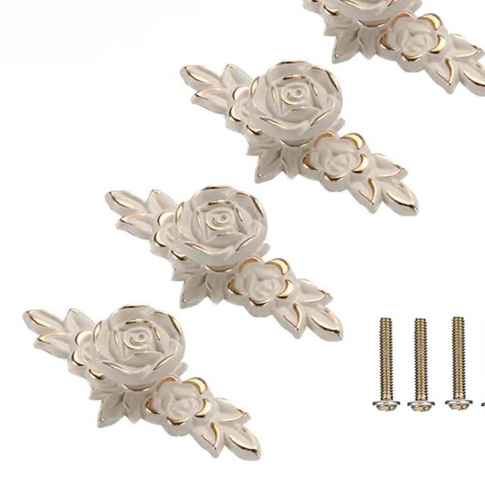 Antique Floral Decorative Knobs - Cream and Gold